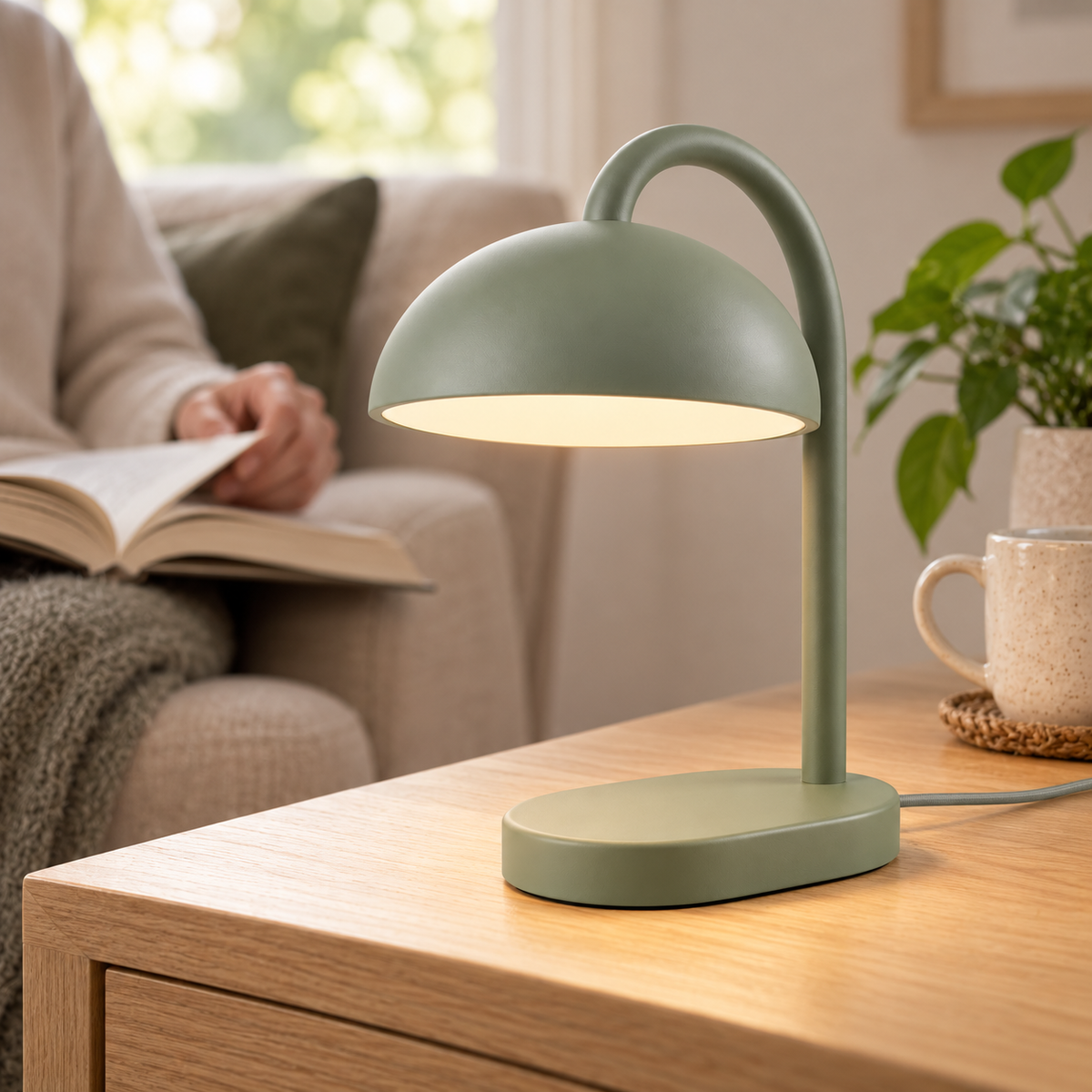 Everlumaor Sage Green Curved Arm Table Lamp