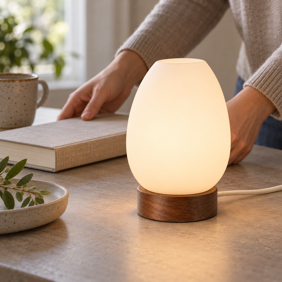 Everlumaor Frosted Glass-Look Oval Table Lamp