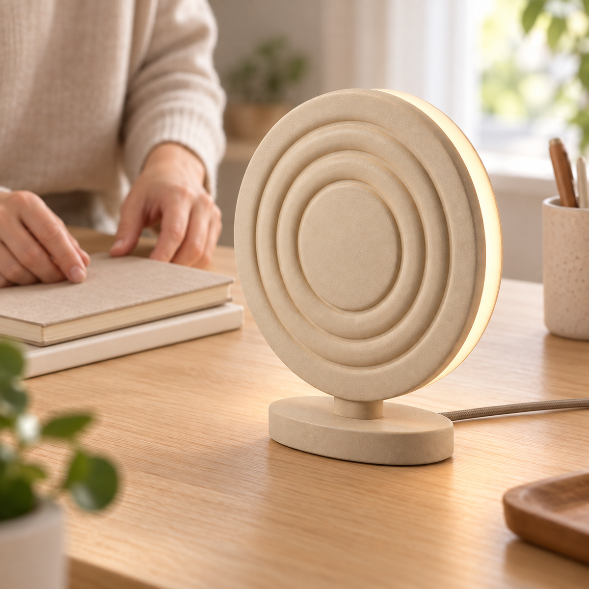 Everlumaor Taupe Concentric Circle Table Lamp