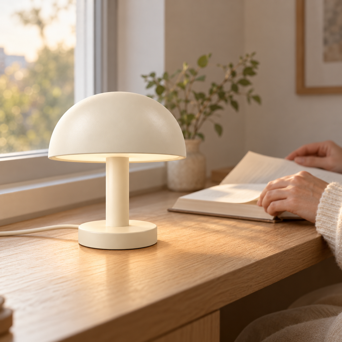 Everlumaor Cream Mushroom Table Lamp