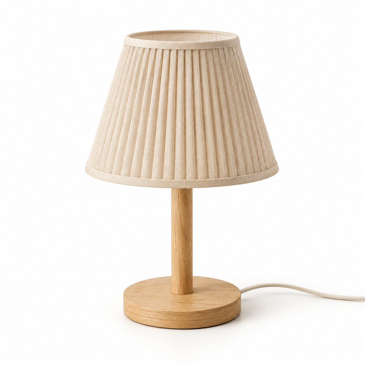 Everlumaor Wood-Look Pleated Shade Table Lamp