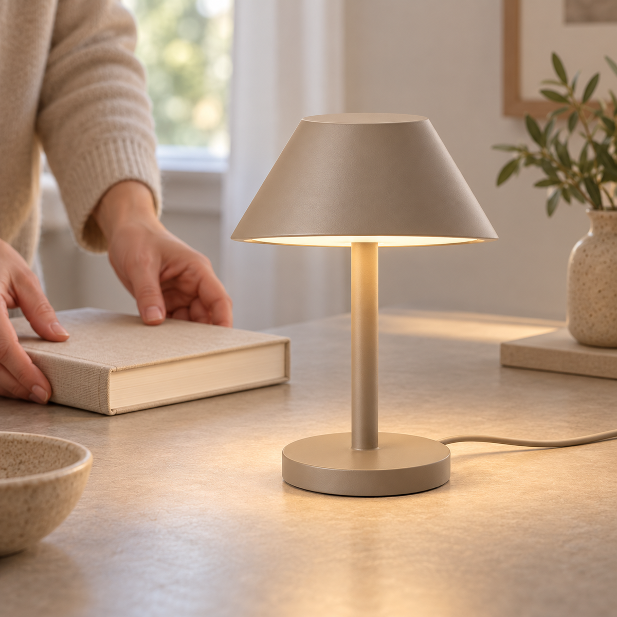 Everlumaor Taupe Minimal Table Lamp