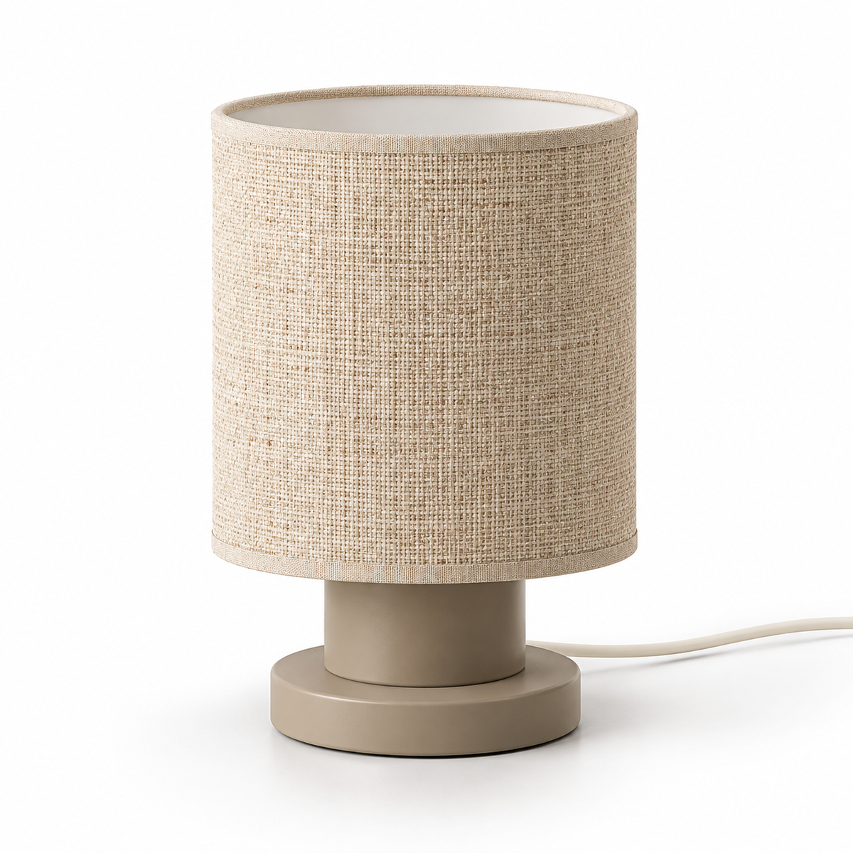 Everlumaor Taupe Fabric-Look Cylinder Table Lamp