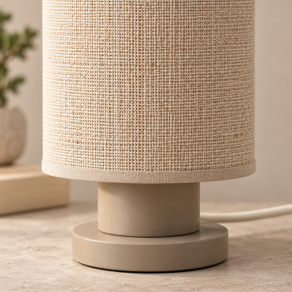Everlumaor Taupe Fabric-Look Cylinder Table Lamp