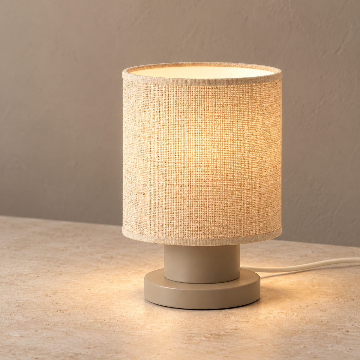 Everlumaor Taupe Fabric-Look Cylinder Table Lamp