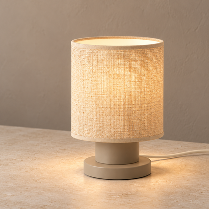 Everlumaor Taupe Fabric-Look Cylinder Table Lamp