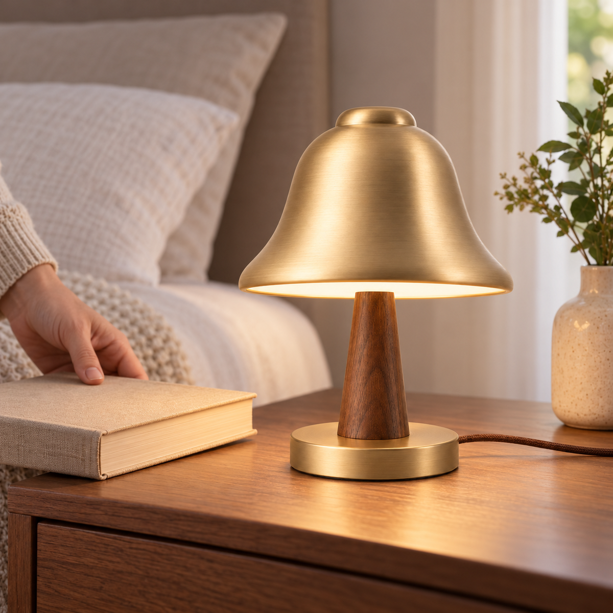 Everlumaor Gold-Tone Bell Shade Table Lamp