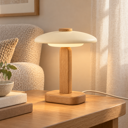 Everlumaor Wood-Look Dome Shade Table Lamp