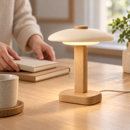 Everlumaor Wood-Look Dome Shade Table Lamp