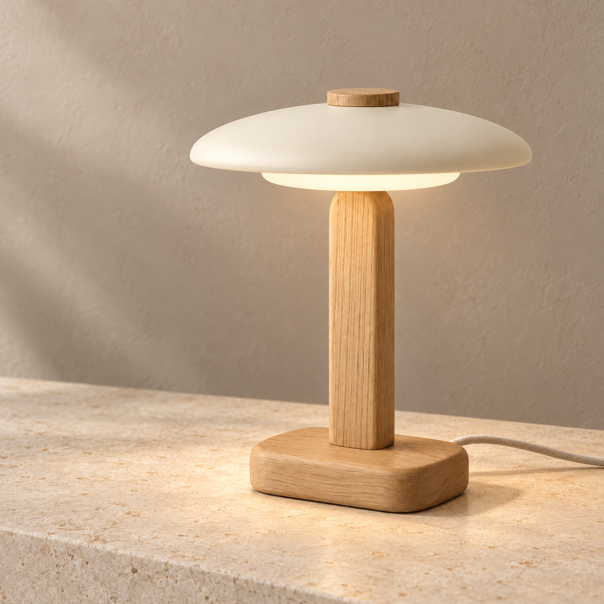 Everlumaor Wood-Look Dome Shade Table Lamp