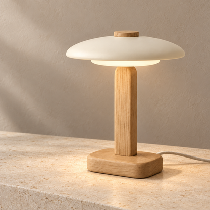 Everlumaor Wood-Look Dome Shade Table Lamp
