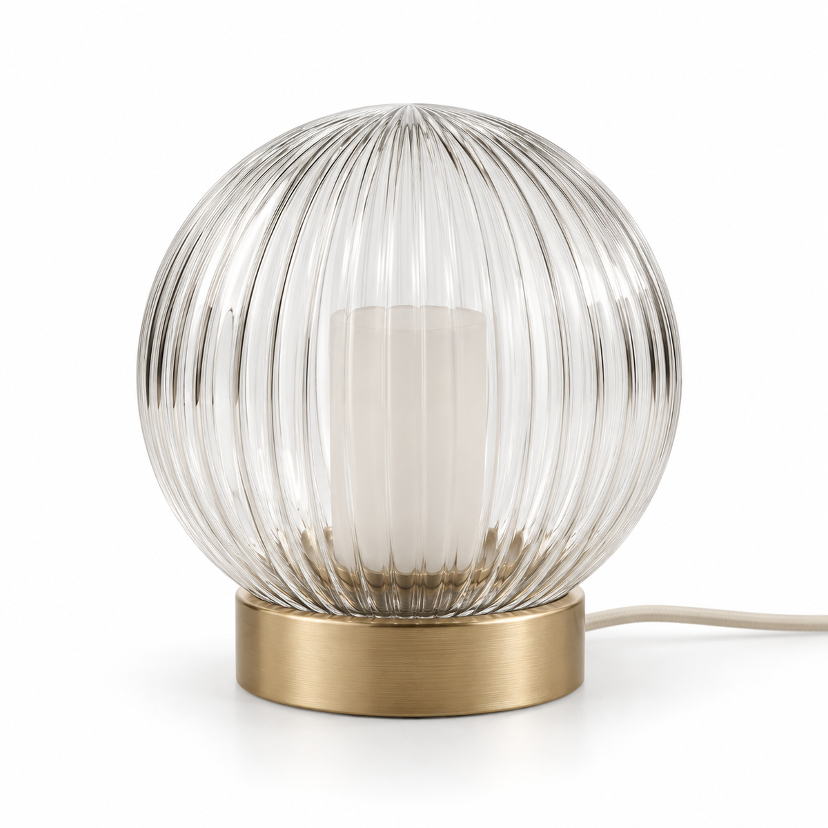 Everlumaor Clear Ribbed Glass-Look Globe Table Lamp