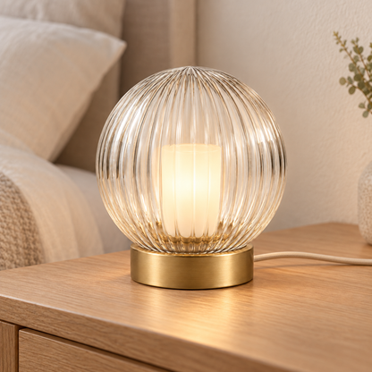Everlumaor Clear Ribbed Glass-Look Globe Table Lamp
