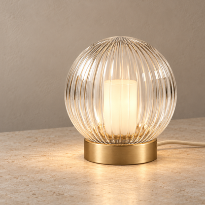 Everlumaor Clear Ribbed Glass-Look Globe Table Lamp