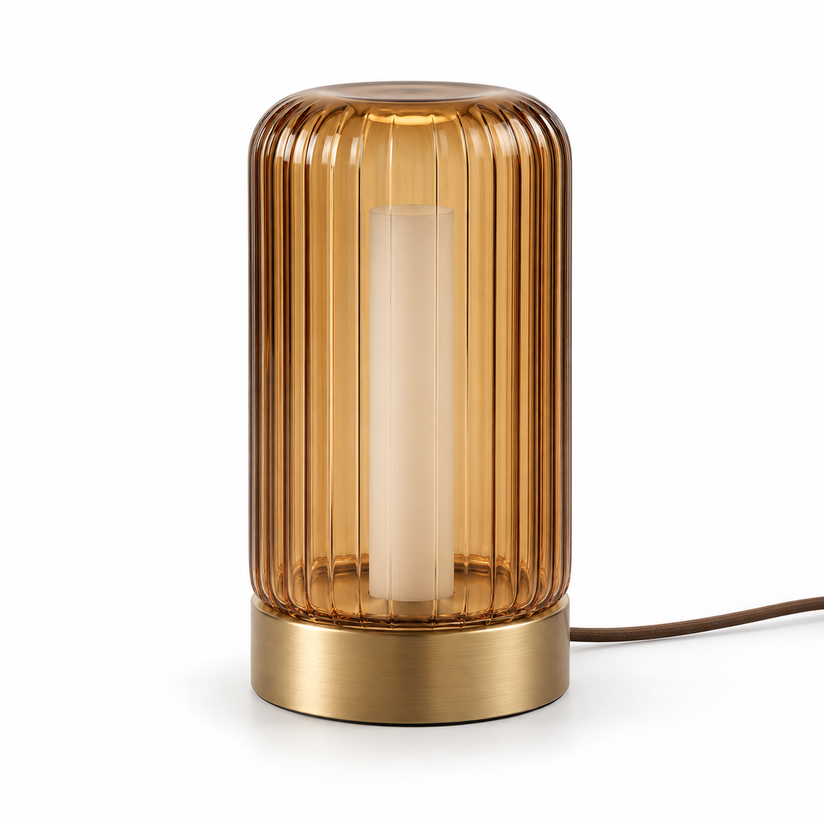 Everlumaor Amber Ribbed Glass-Look Cylinder Table Lamp