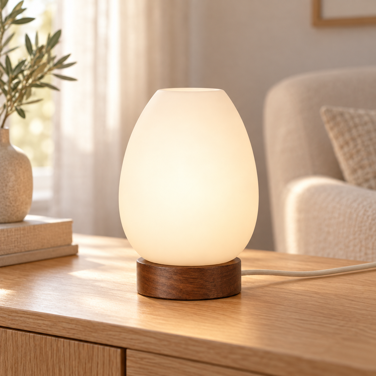 Everlumaor Frosted Glass-Look Oval Table Lamp