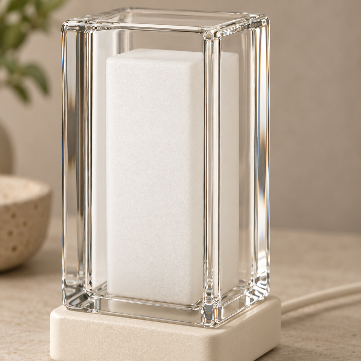 Everlumaor Clear Glass-Look Rectangular Table Lamp