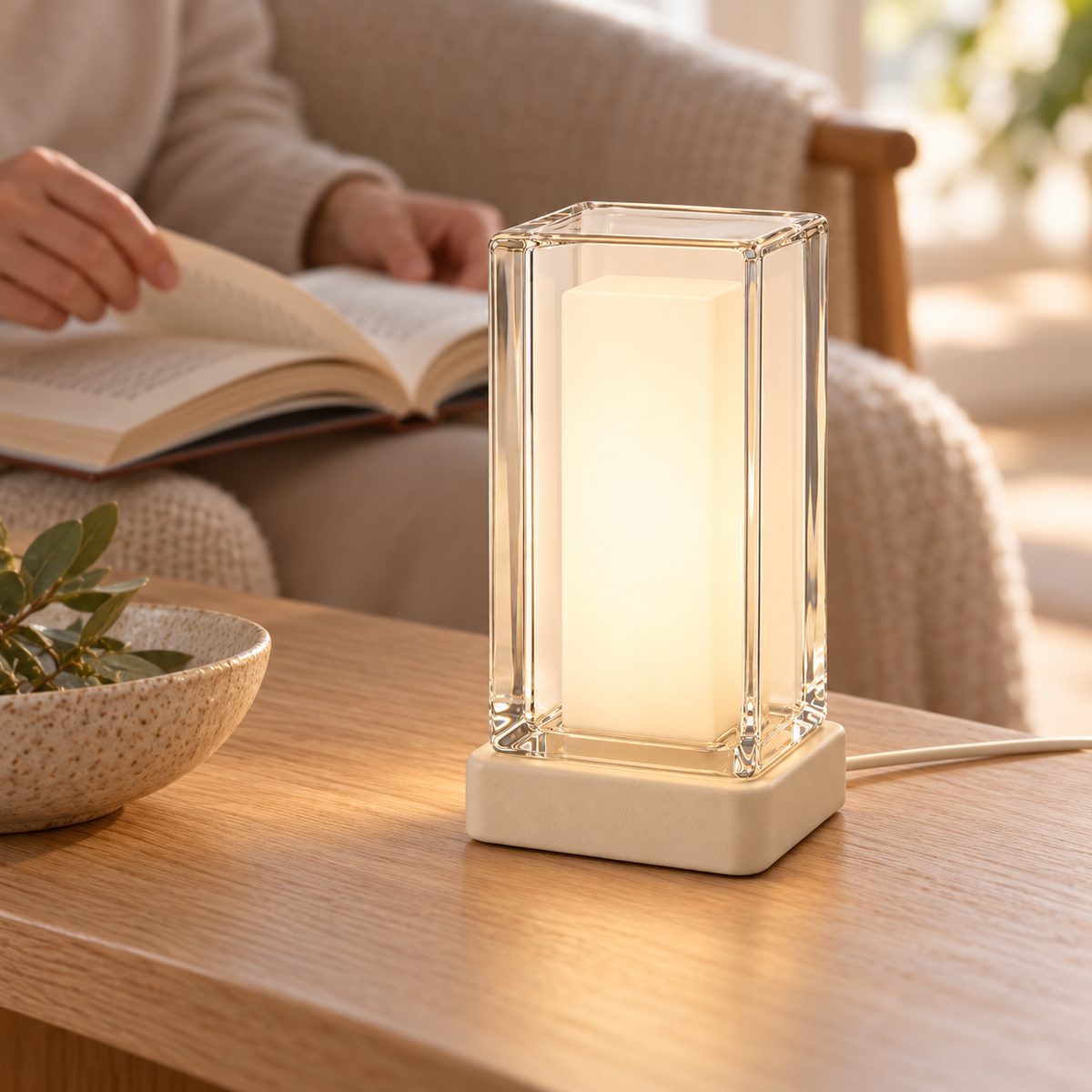 Everlumaor Clear Glass-Look Rectangular Table Lamp