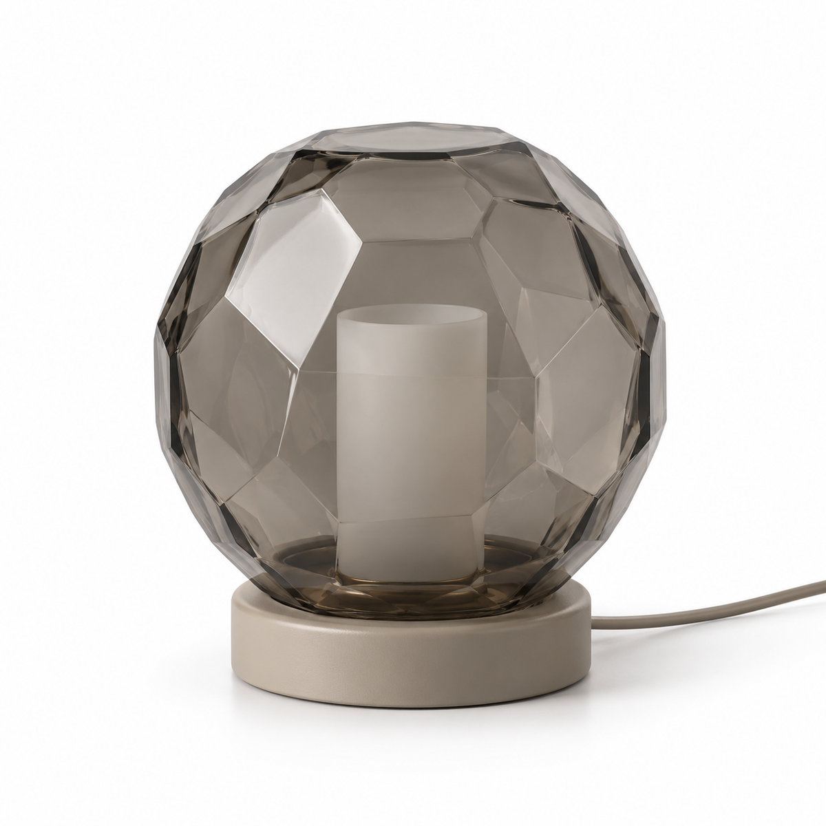 Everlumaor Smoke Gray Faceted Glass-Look Globe Table Lamp