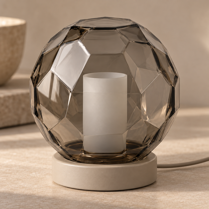 Everlumaor Smoke Gray Faceted Glass-Look Globe Table Lamp