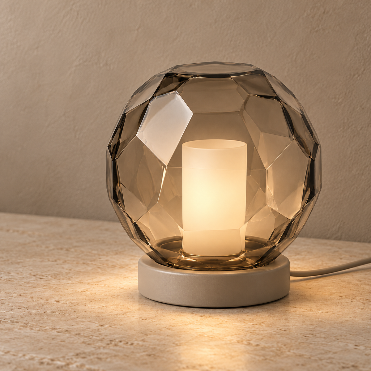 Everlumaor Smoke Gray Faceted Glass-Look Globe Table Lamp