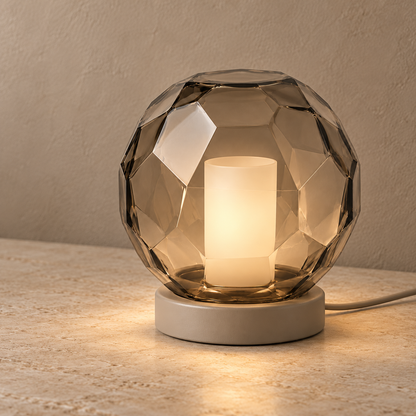 Everlumaor Smoke Gray Faceted Glass-Look Globe Table Lamp