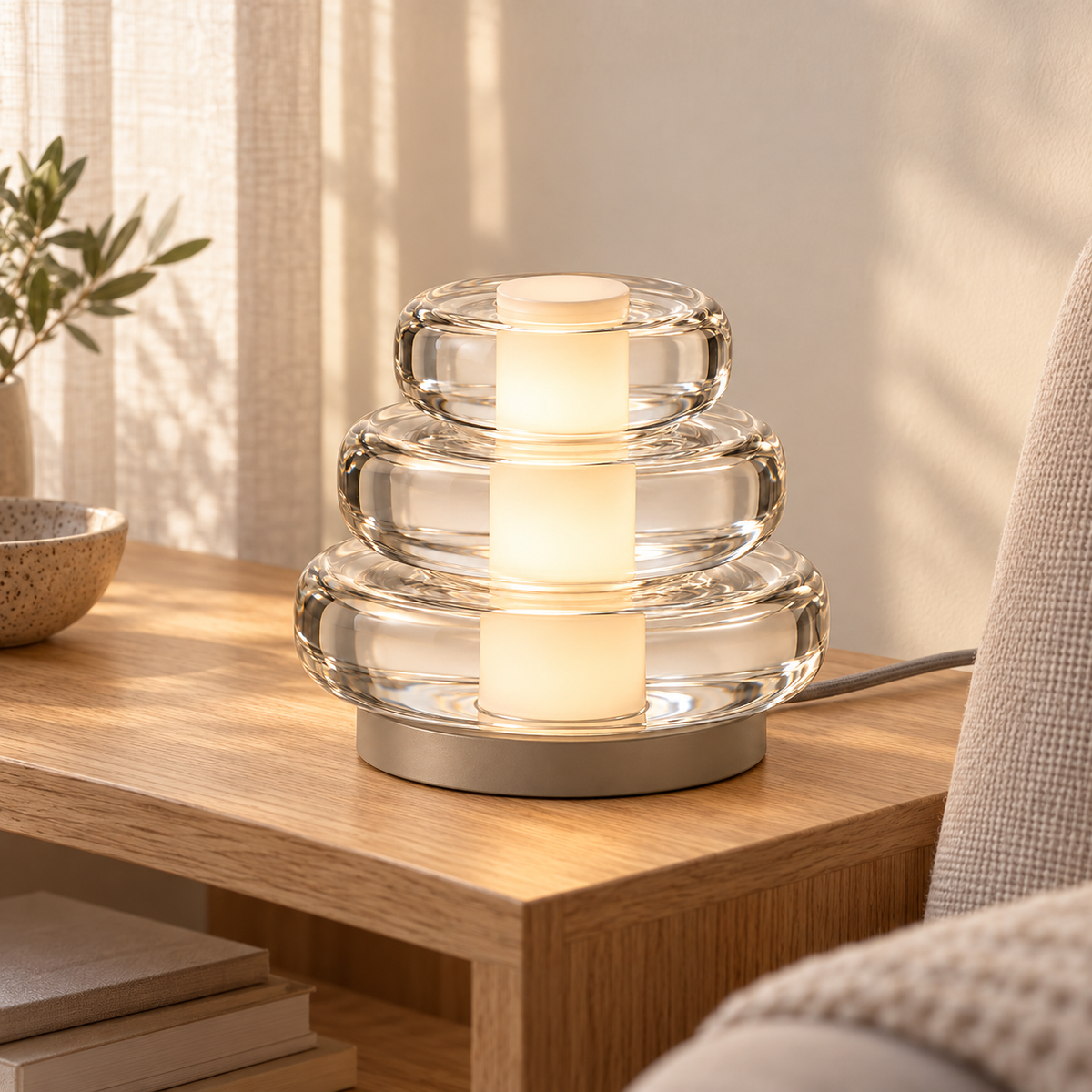 Everlumaor Clear Stacked Ring Glass-Look Table Lamp