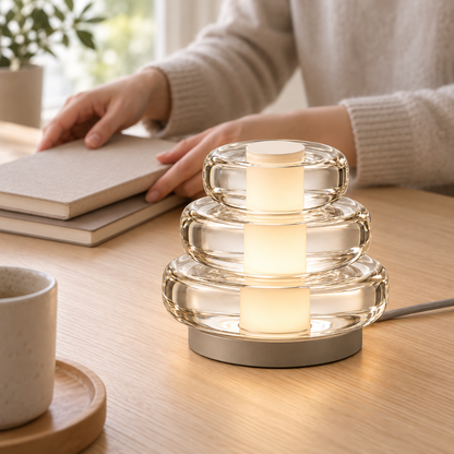 Everlumaor Clear Stacked Ring Glass-Look Table Lamp