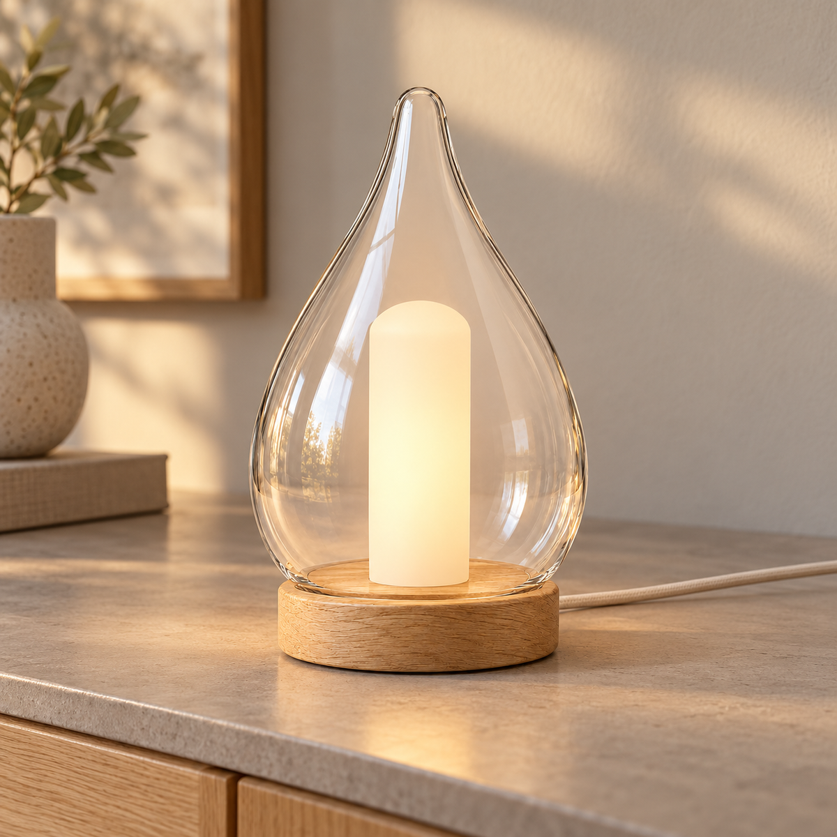 Everlumaor Clear Glass-Look Teardrop Table Lamp