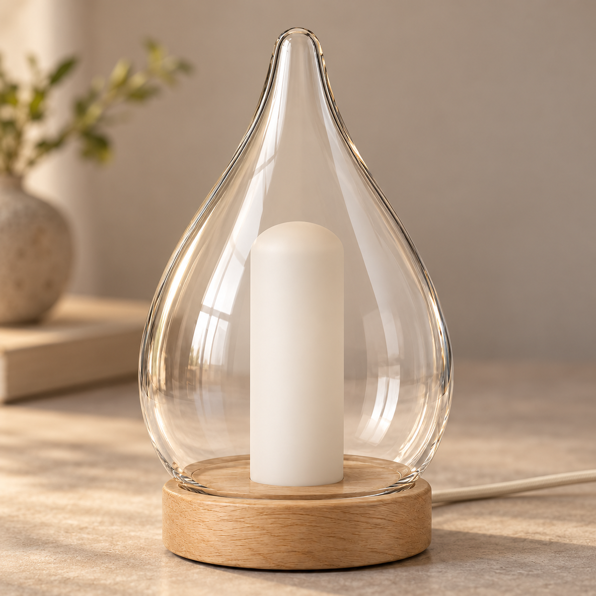 Everlumaor Clear Glass-Look Teardrop Table Lamp
