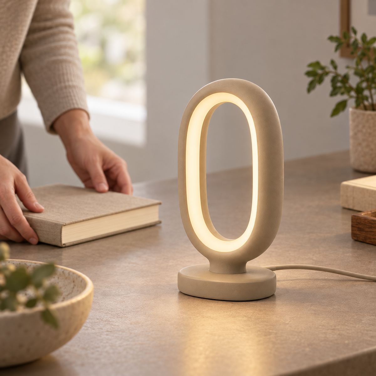 Everlumaor Taupe Oval Loop Table Lamp