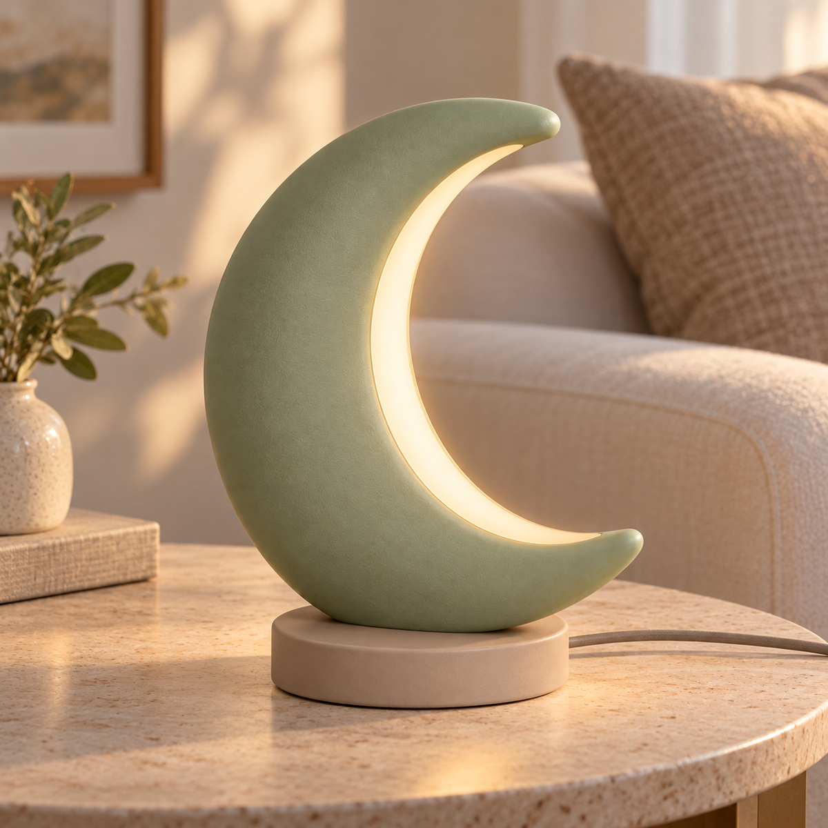 Everlumaor Sage Green Crescent Moon Table Lamp
