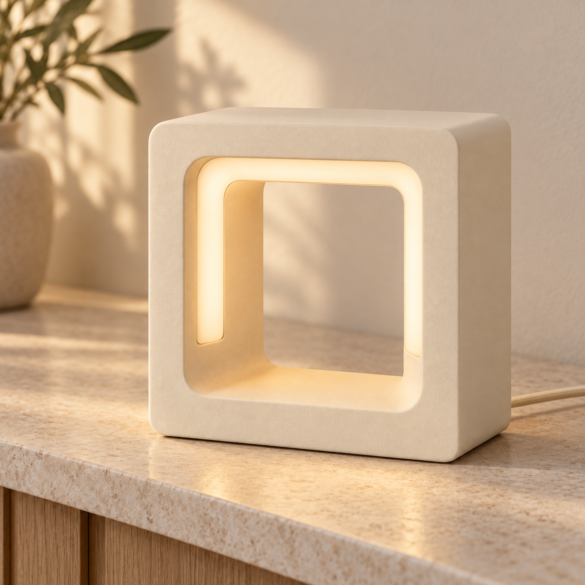 Everlumaor Cream Square Frame Table Lamp