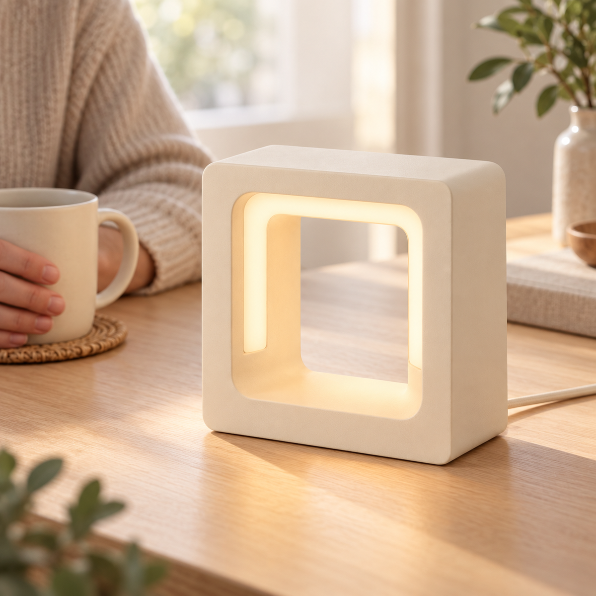 Everlumaor Cream Square Frame Table Lamp