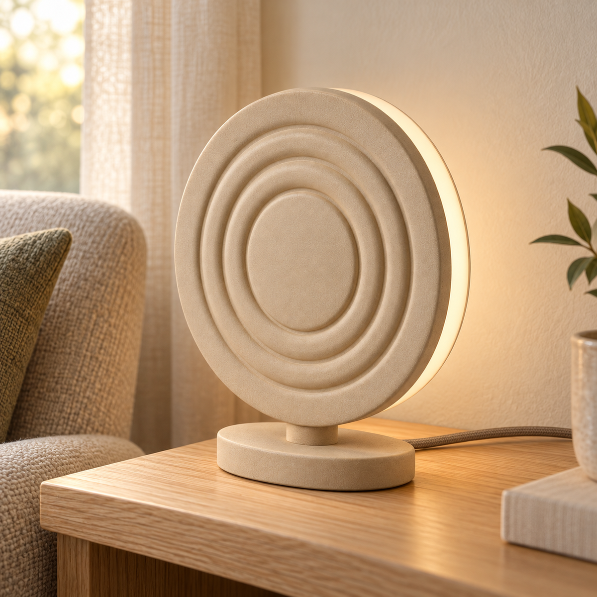 Everlumaor Taupe Concentric Circle Table Lamp