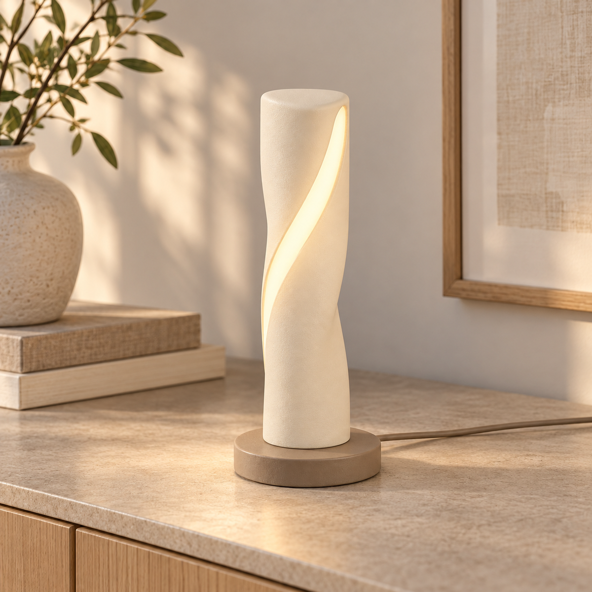 Everlumaor Cream Spiral Column Table Lamp