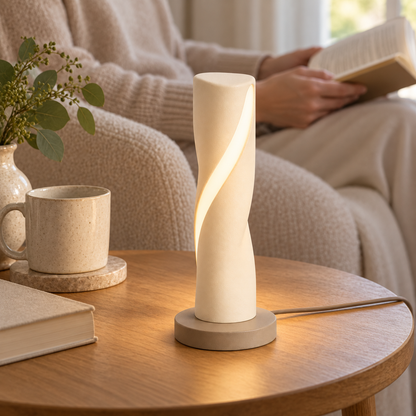 Everlumaor Cream Spiral Column Table Lamp